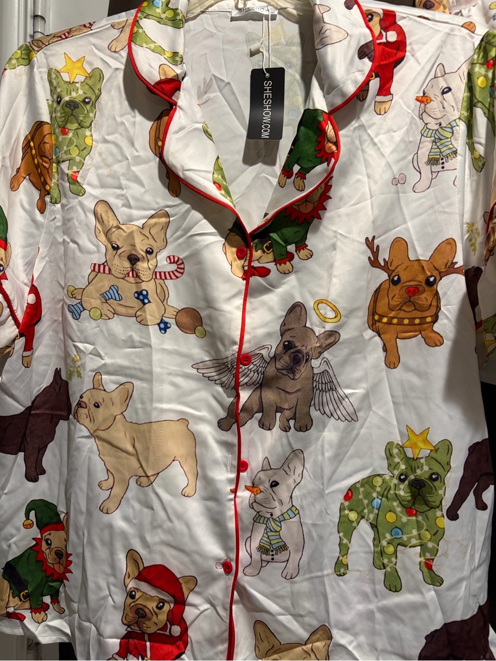 SHESHOW women XL  silky French Bulldog Christmas pajama Set